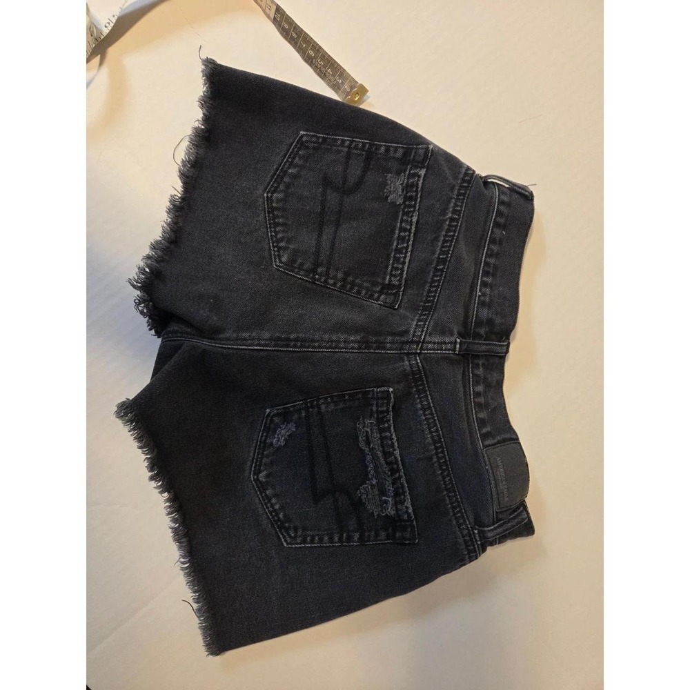 American Eagle Mom Shorts Black Distressed High Waisted Frayed Denim Womens 00 - Picture 2 of 6